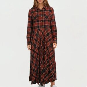 Coldwater Creek Plaid Fleece Relaxed Fit Maxi Dress in Burnt Sienna Mulberry